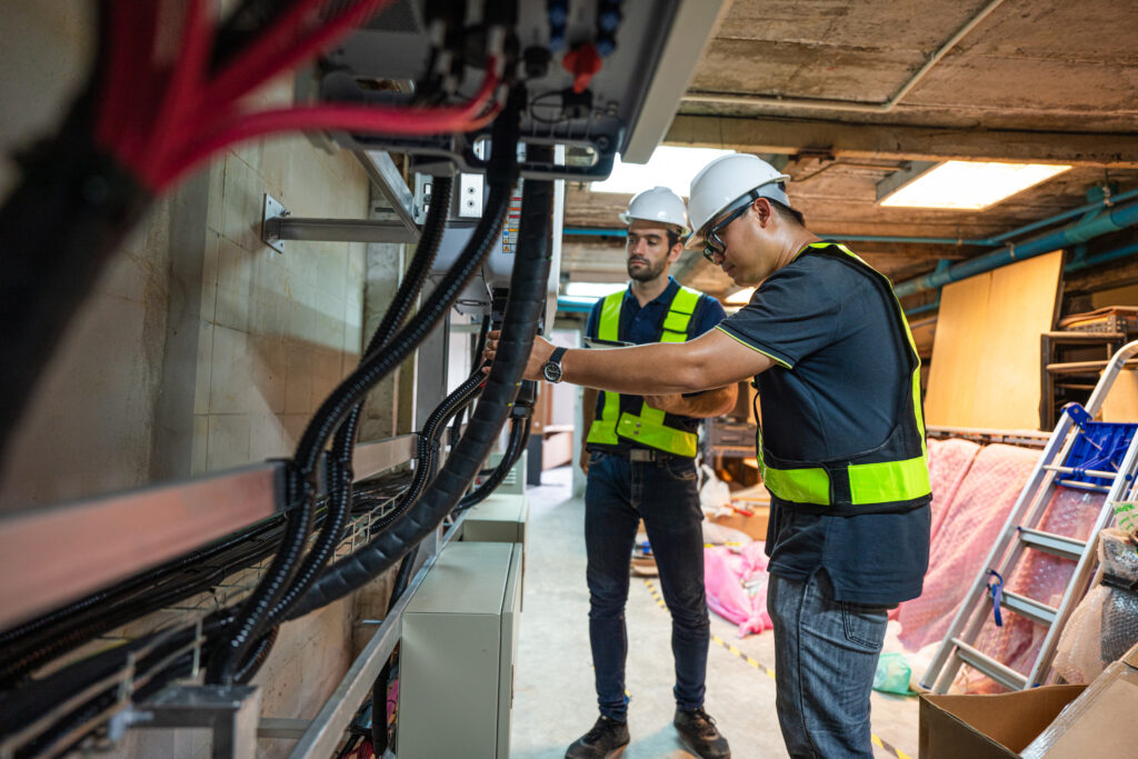 Service Engineer working inspection installation inverter solar