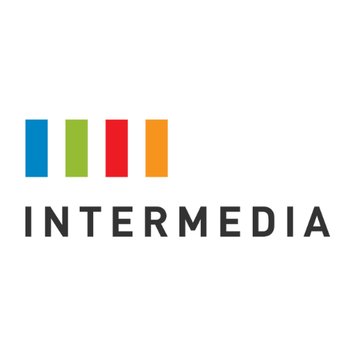 Logo with four vertical bars in blue, green, red, and yellow, followed by the word "INTERMEDIA" in bold, black capital letters. The background is transparent.