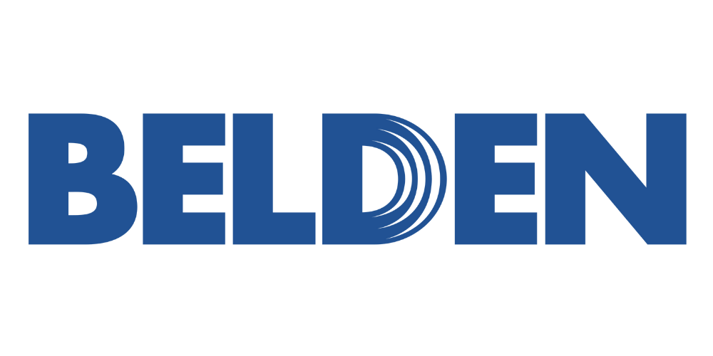 The image shows the blue Belden logo with the word "BELDEN" in bold, capital letters. The letter "D" features five curved lines, designed to resemble transmission waves or signals.