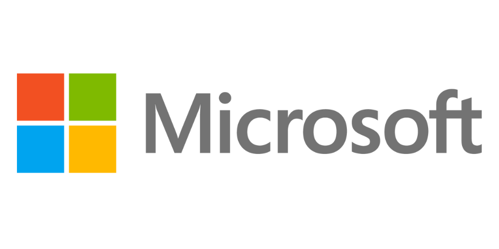 The Microsoft logo featuring four colored squares—red, green, blue, and yellow—arranged in a grid, to the left of the word "Microsoft" in gray, bold sans-serif font on a white background.
