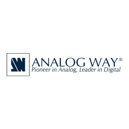 Analog Way logo with a stylized "A" in a square on the left, followed by the text "ANALOG WAY" and the tagline "Pioneer in Analog, Leader in Digital" beneath it.
