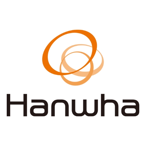 Hanwha logo featuring three overlapping orange rings above the word "Hanwha" in bold, modern black font on a white background, highlighting its strong presence among Product Partners.