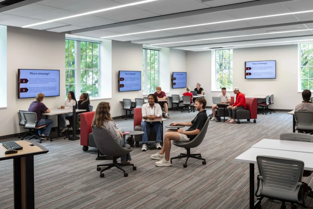 Students in a modern classroom learning with Modern Education AV Integration by TSI Global